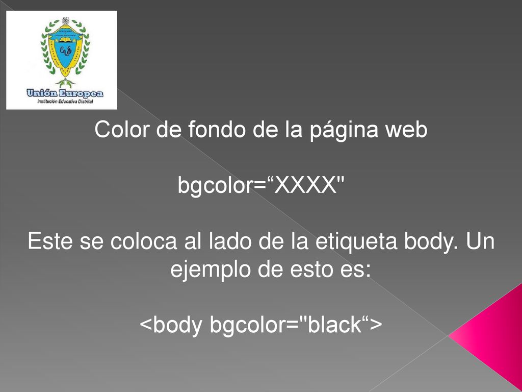 Color de fondo de la página web bgcolor= XXXX