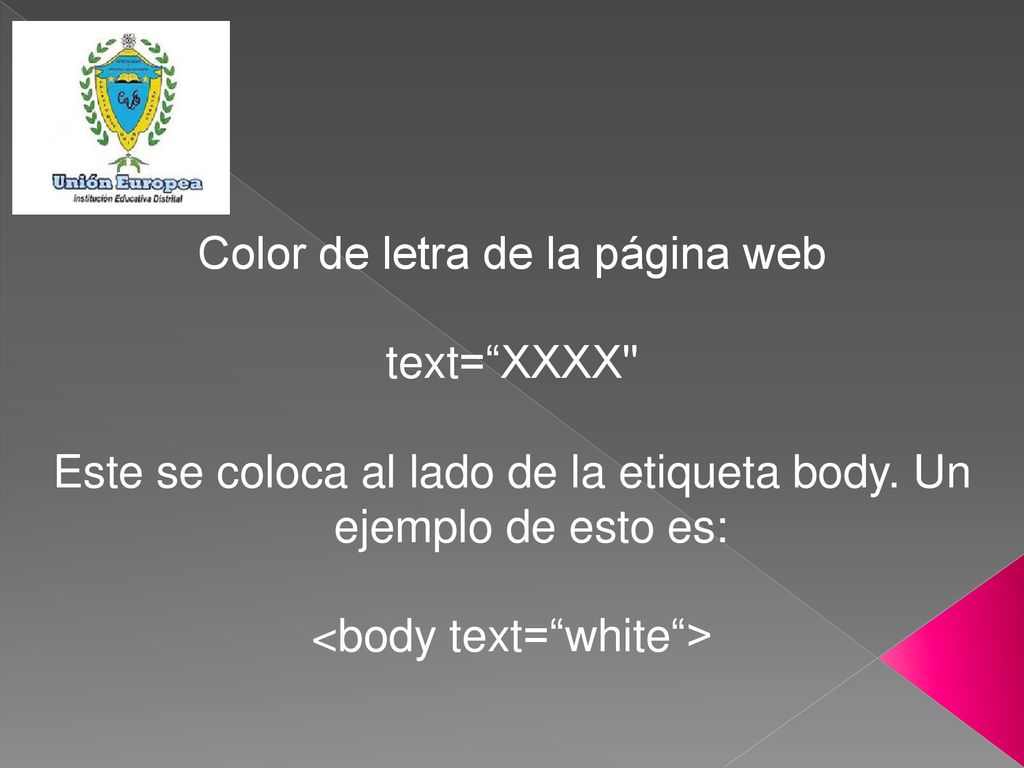 Color de letra de la página web text= XXXX