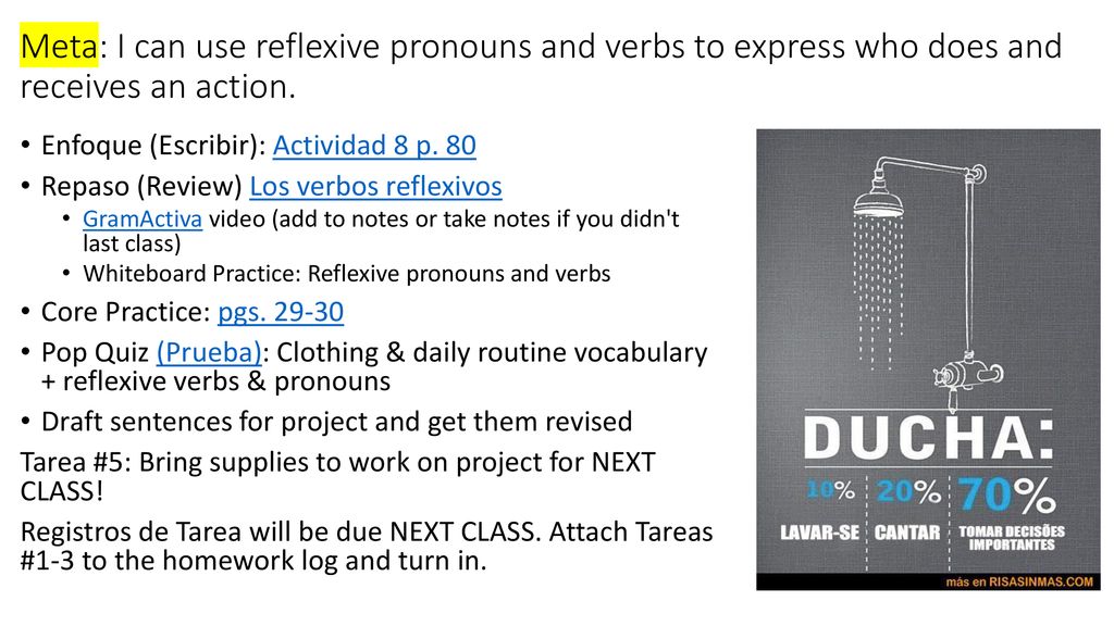 Meta: I can use reflexive pronouns and verbs to express who does and receives an action.