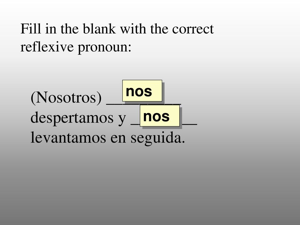(Nosotros) _________ despertamos y ________ levantamos en seguida.