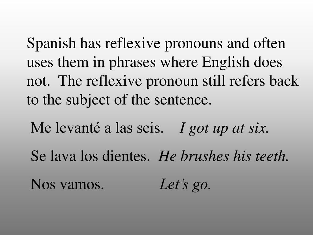 Spanish has reflexive pronouns and often uses them in phrases where English does not. The reflexive pronoun still refers back to the subject of the sentence.