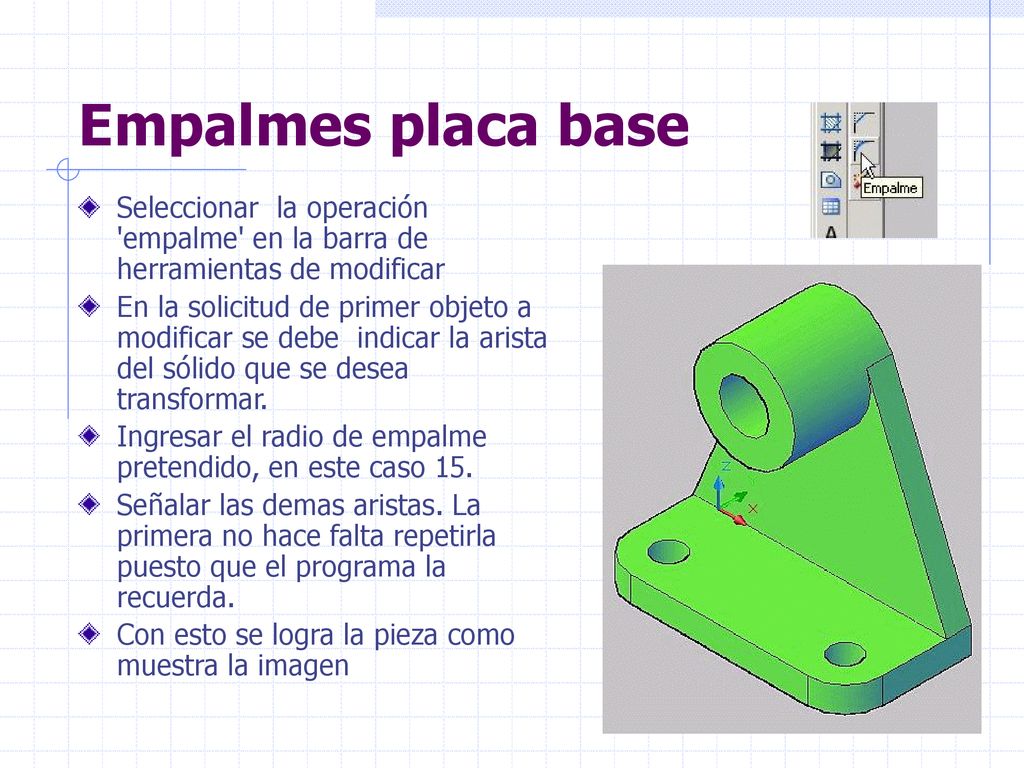 Empalmes placa base Seleccionar la operación empalme en la barra de herramientas de modificar.