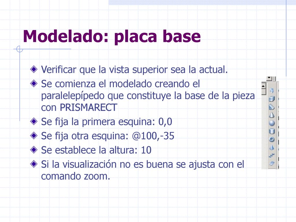 Modelado: placa base Verificar que la vista superior sea la actual.
