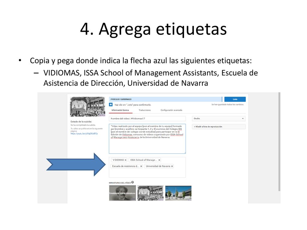 4. Agrega etiquetas Copia y pega donde indica la flecha azul las siguientes etiquetas: