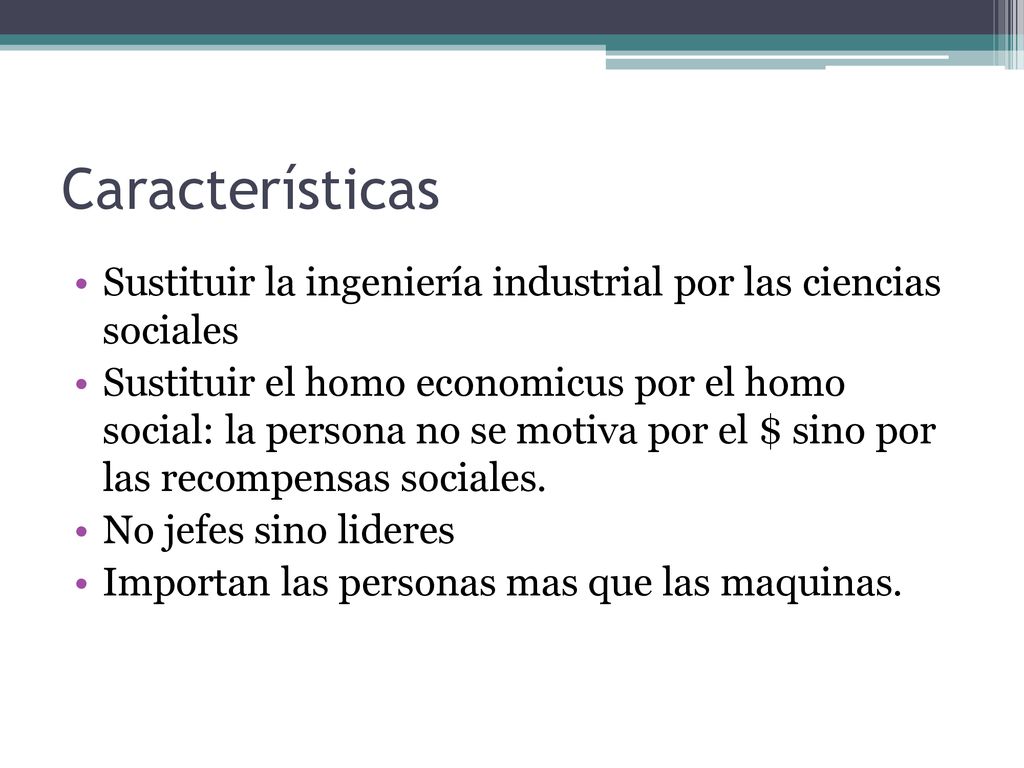 Características Sustituir la ingeniería industrial por las ciencias sociales.