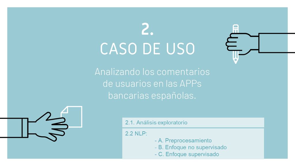 2. CASO DE USO Analizando los comentarios de usuarios en las APPs bancarias españolas.