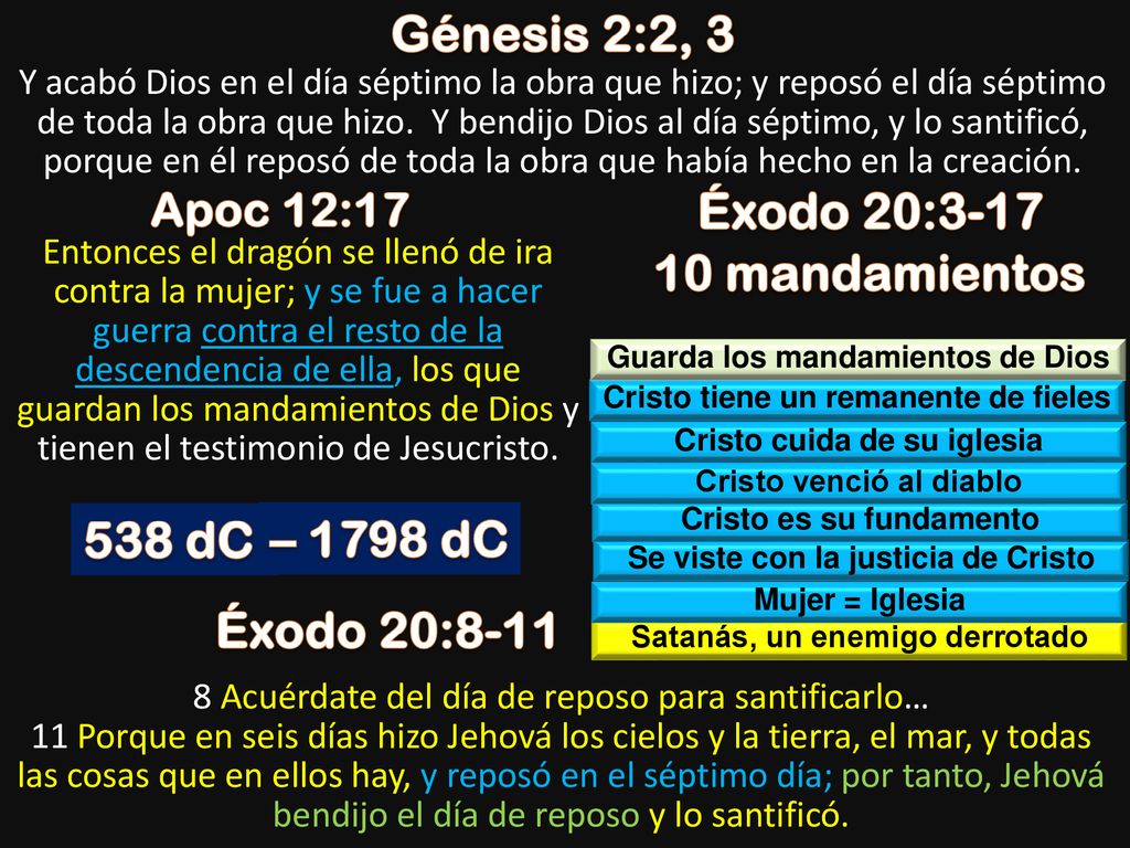 Génesis 2:2, 3 Éxodo 20: mandamientos 538 dC – 1798 dC