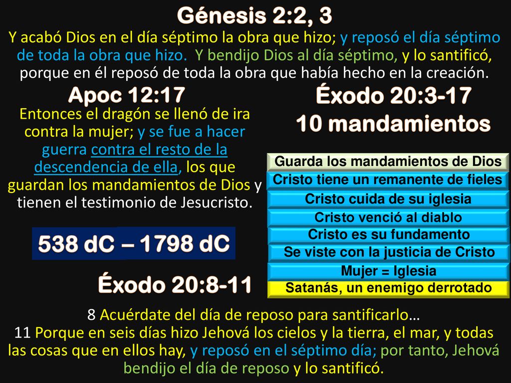 Génesis 2:2, 3 Éxodo 20: mandamientos 538 dC – 1798 dC