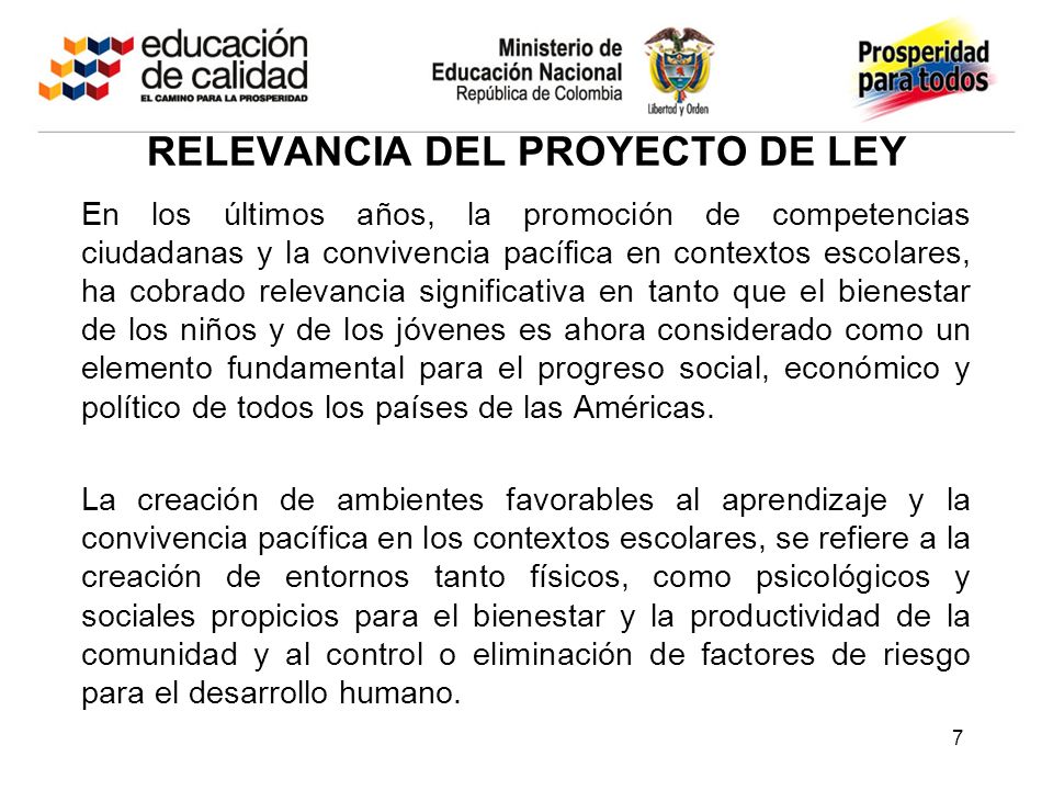 RELEVANCIA DEL PROYECTO DE LEY