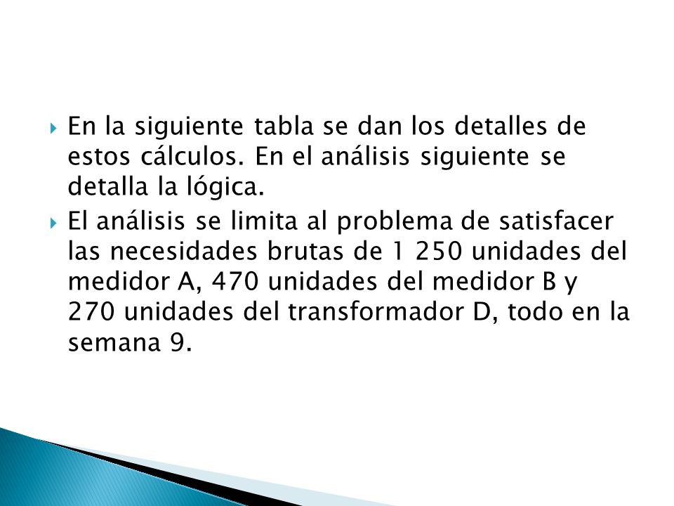 En la siguiente tabla se dan los detalles de estos cálculos