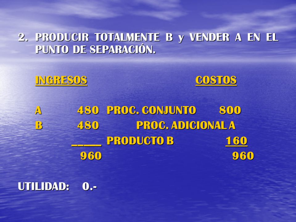 2. PRODUCIR TOTALMENTE B y VENDER A EN EL PUNTO DE SEPARACIÓN.