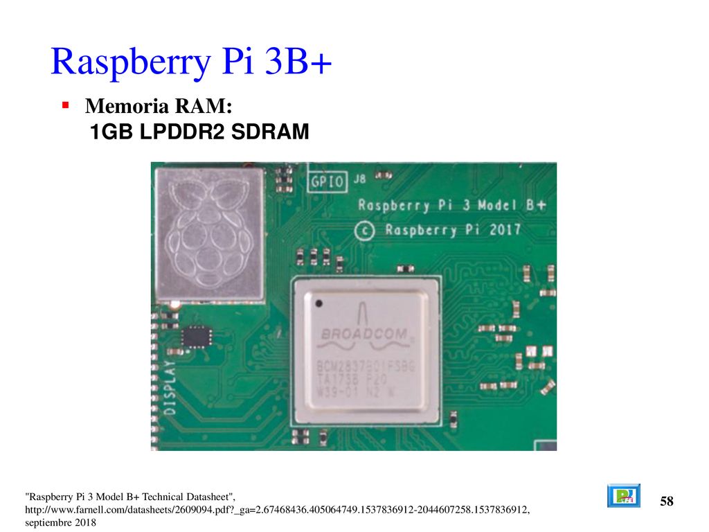 Raspberry Pi 3B+ Memoria RAM: 1GB LPDDR2 SDRAM 58