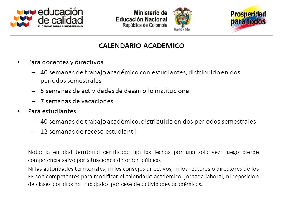 CALENDARIO ACADEMICO Para docentes y directivos