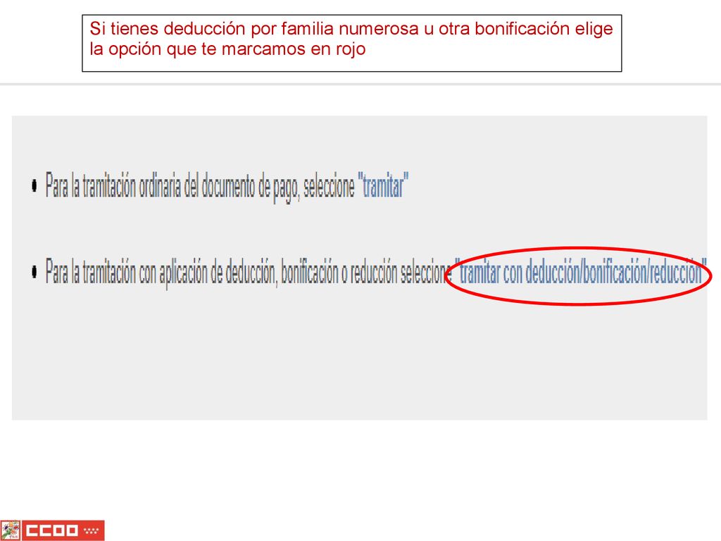Si tienes deducción por familia numerosa u otra bonificación elige la opción que te marcamos en rojo
