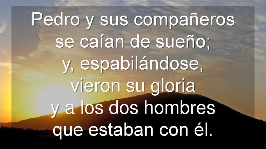 Pedro y sus compañeros se caían de sueño; y, espabilándose, vieron su gloria y a los dos hombres que estaban con él.