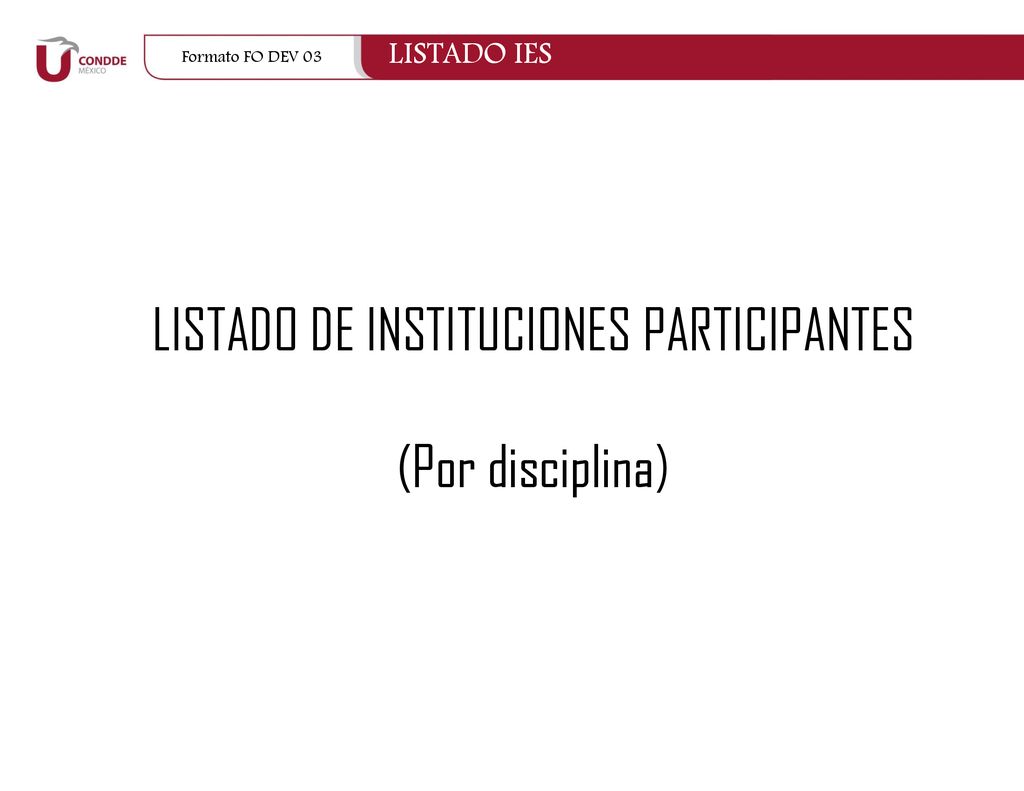 LISTADO DE INSTITUCIONES PARTICIPANTES