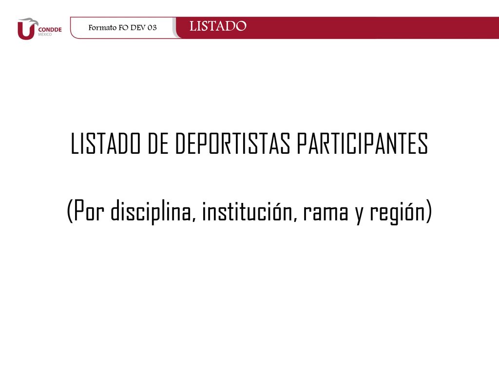 LISTADO DE DEPORTISTAS PARTICIPANTES