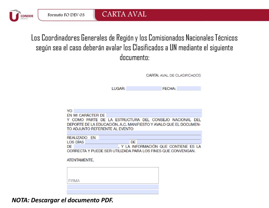 Formato FO DEV 03 CARTA AVAL. Formato FO DEV 03.