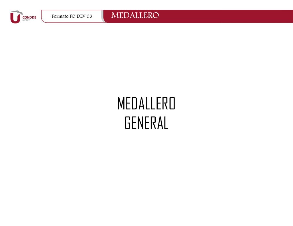 MEDALLERO GENERAL MEDALLERO Formato FO DEV 03 Formato FO DEV 03