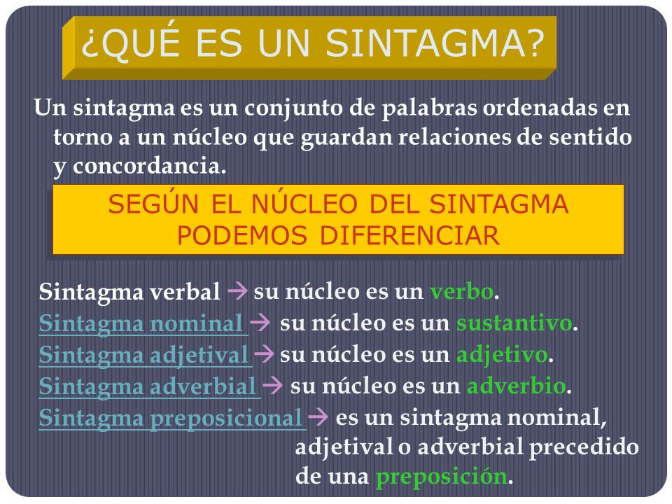 SEGÚN EL NÚCLEO DEL SINTAGMA PODEMOS DIFERENCIAR