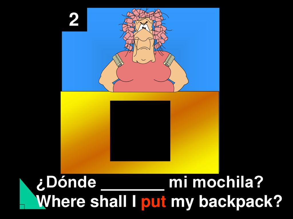 2 ¿Dónde _______ mi mochila Where shall I put my backpack