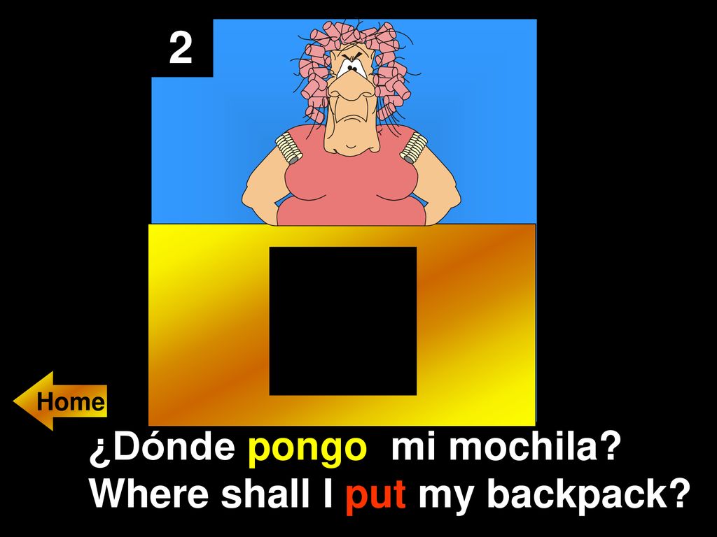 2 Home ¿Dónde pongo mi mochila Where shall I put my backpack