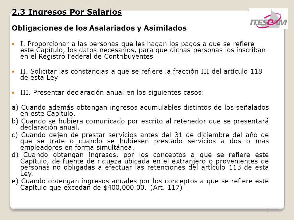 2.3 Ingresos Por Salarios Obligaciones de los Asalariados y Asimilados