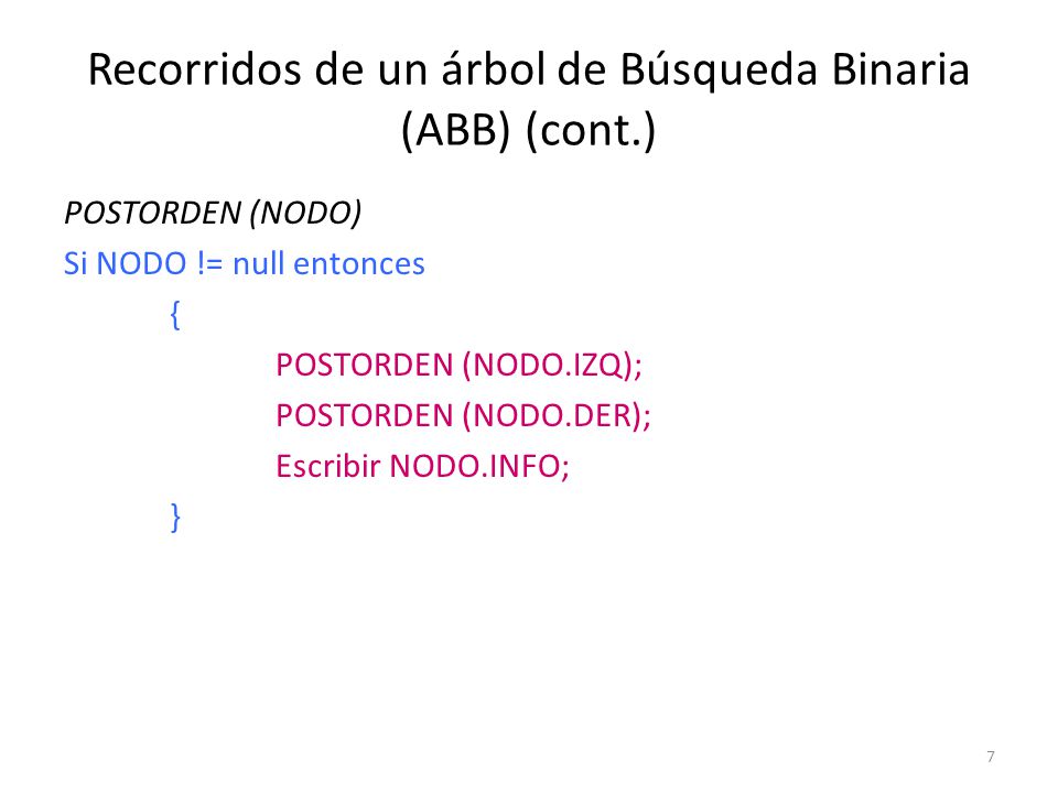 Recorridos de un árbol de Búsqueda Binaria (ABB) (cont.)