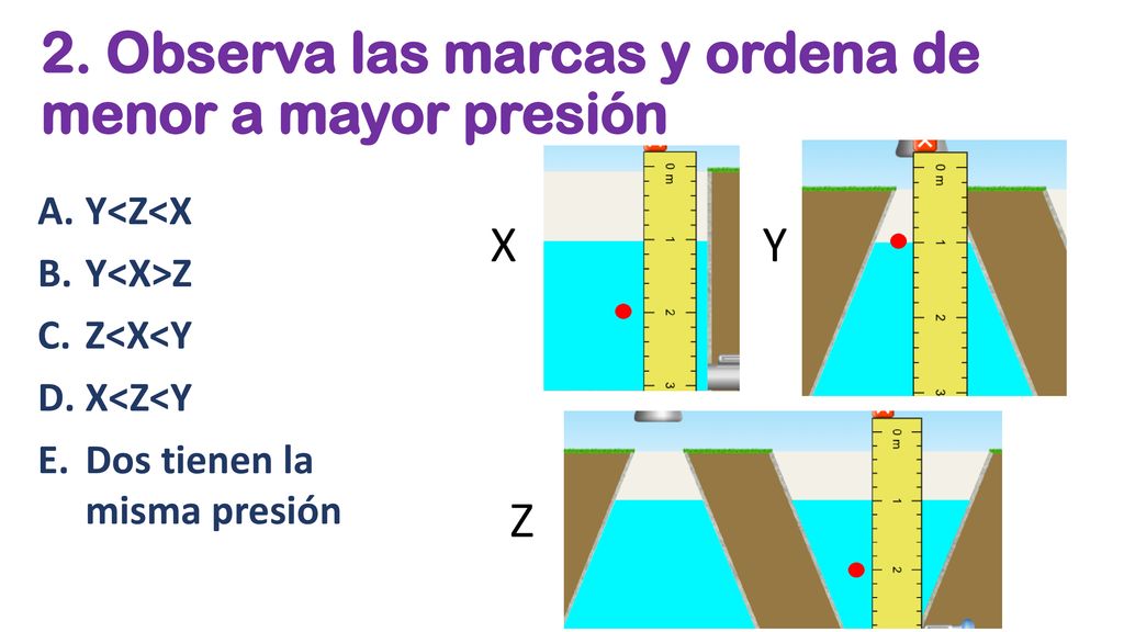2. Observa las marcas y ordena de menor a mayor presión