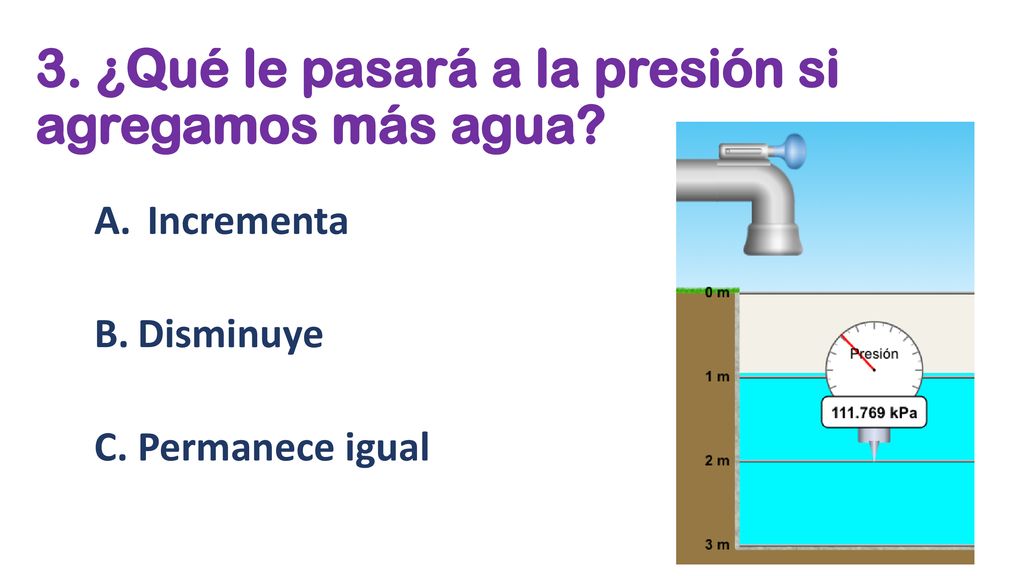 3. ¿Qué le pasará a la presión si agregamos más agua