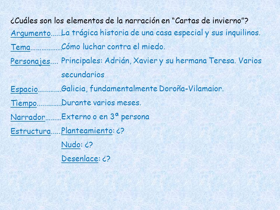 ¿Cuáles son los elementos de la narración en Cartas de invierno