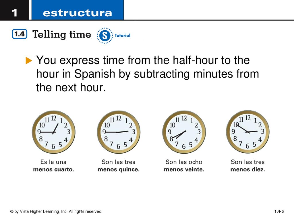 You express time from the half-hour to the hour in Spanish by subtracting minutes from the next hour.