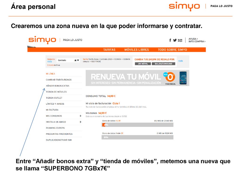 Área personal Crearemos una zona nueva en la que poder informarse y contratar.