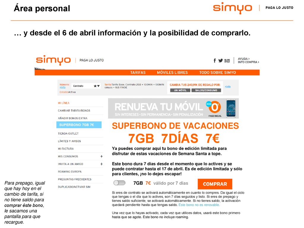Área personal … y desde el 6 de abril información y la posibilidad de comprarlo.