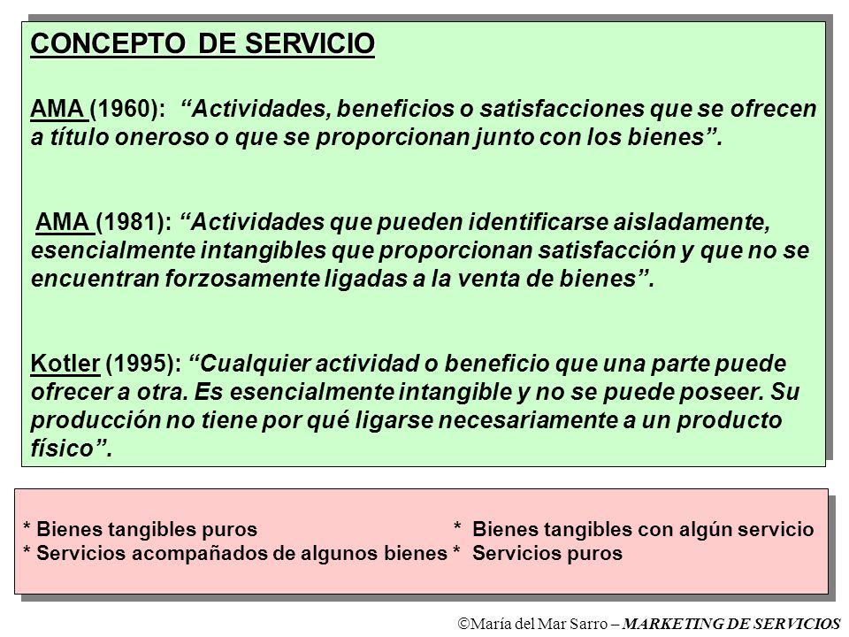 CONCEPTO DE SERVICIO AMA (1960): Actividades, beneficios o satisfacciones que se ofrecen.