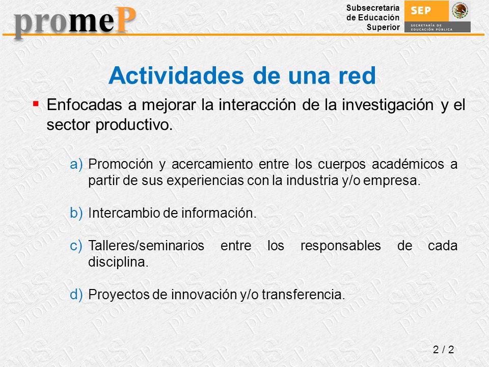 Actividades de una red Enfocadas a mejorar la interacción de la investigación y el sector productivo.