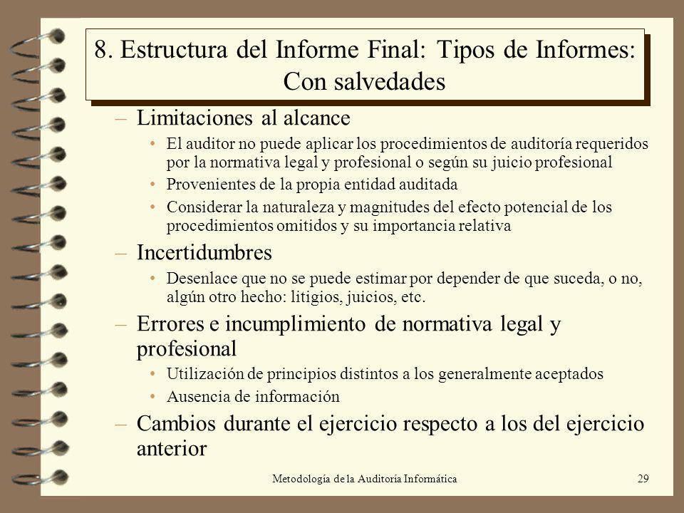 8. Estructura del Informe Final: Tipos de Informes: Con salvedades
