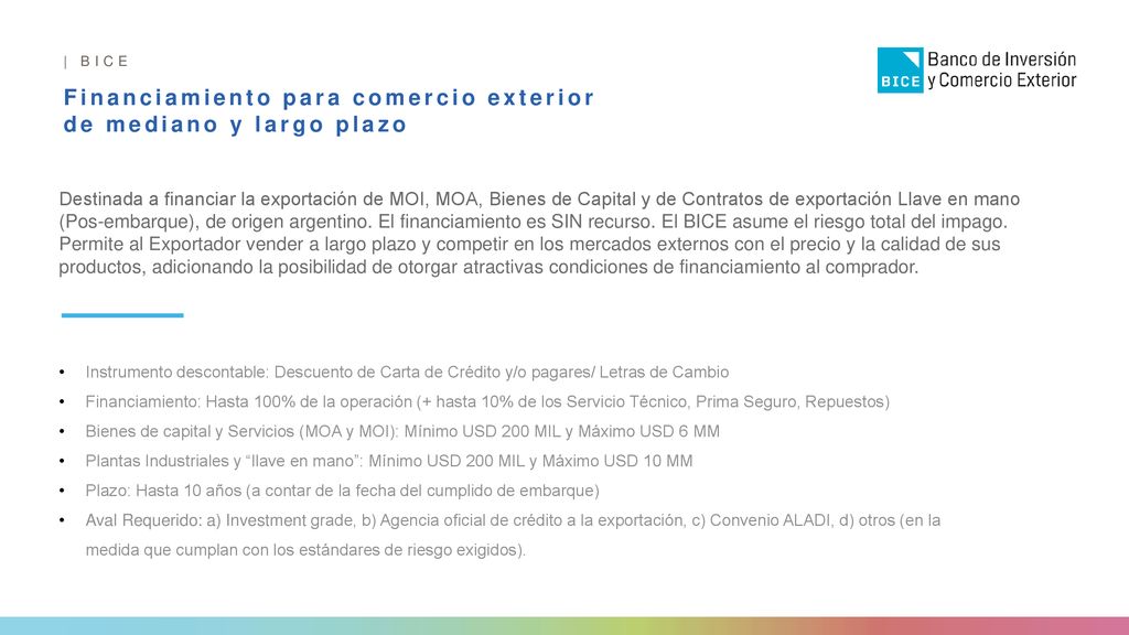 Financiamiento para comercio exterior de mediano y largo plazo