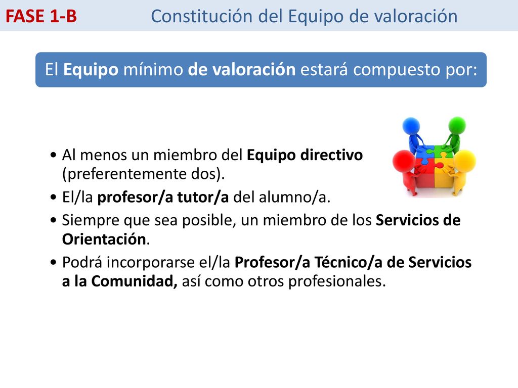 El Equipo mínimo de valoración estará compuesto por:
