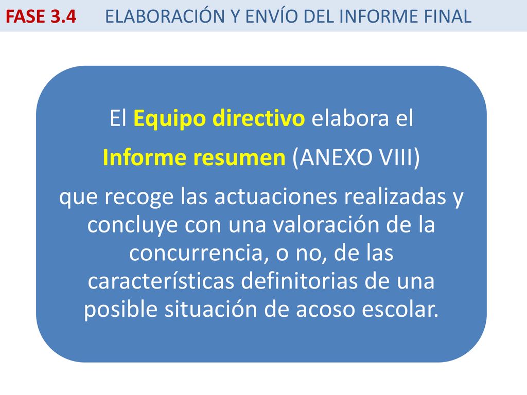 El Equipo directivo elabora el Informe resumen (ANEXO VIII)