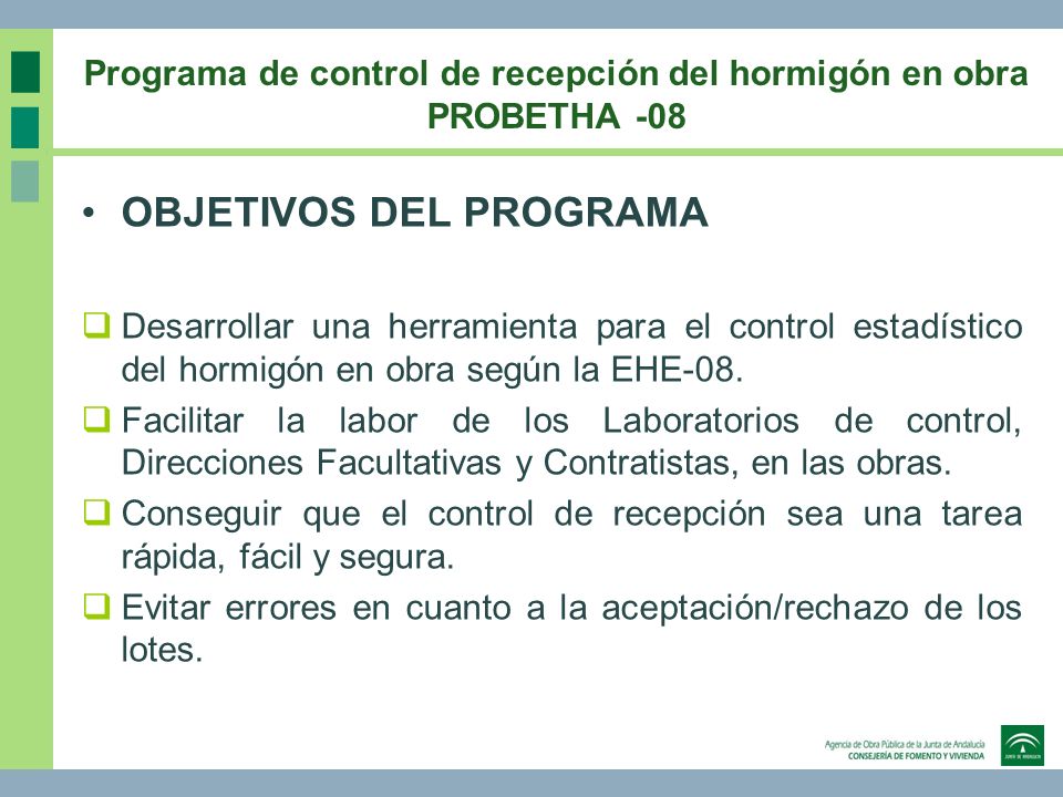 Programa de control de recepción del hormigón en obra PROBETHA -08