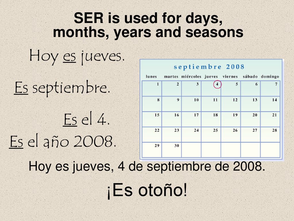 SER is used for days, months, years and seasons