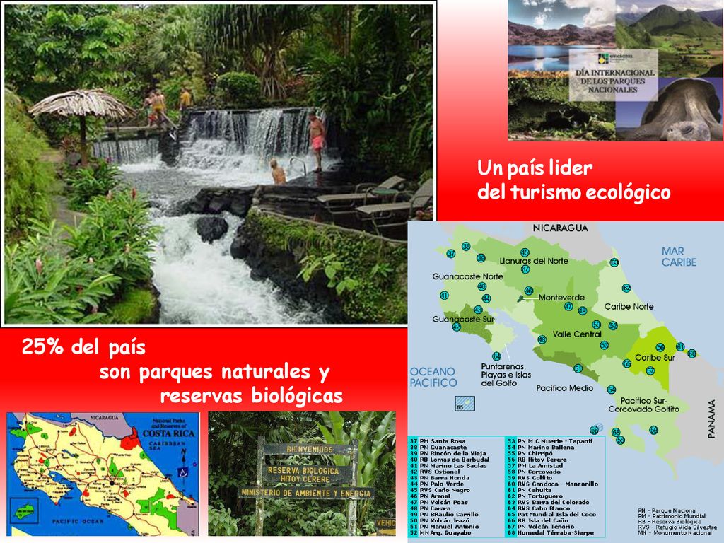 Un país lider del turismo ecológico 25% del país son parques naturales y reservas biológicas