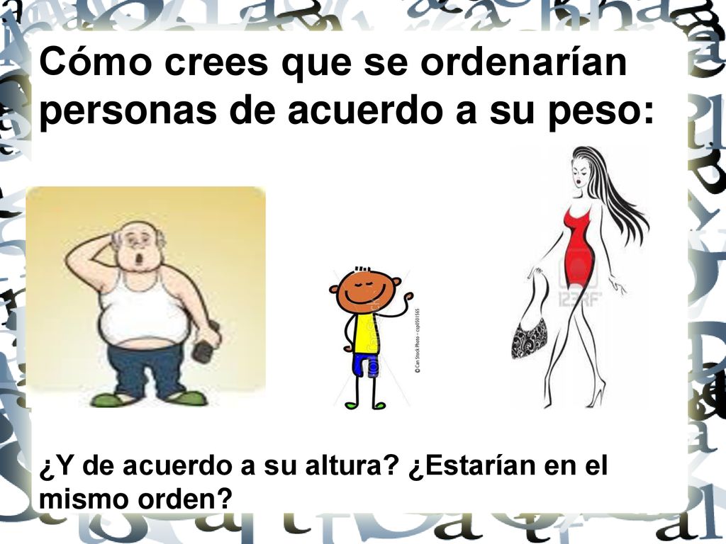 Cómo crees que se ordenarían personas de acuerdo a su peso:
