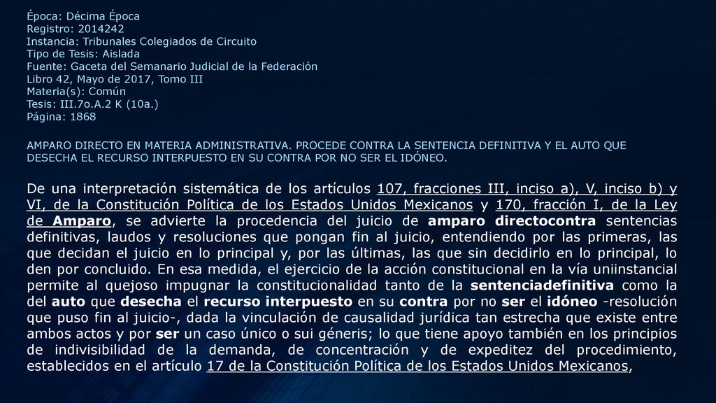 Época: Décima Época Registro: Instancia: Tribunales Colegiados de Circuito. Tipo de Tesis: Aislada.