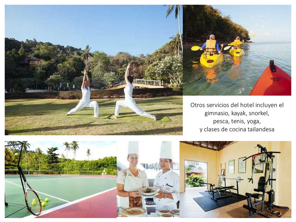 Otros servicios del hotel incluyen el gimnasio, kayak, snorkel,