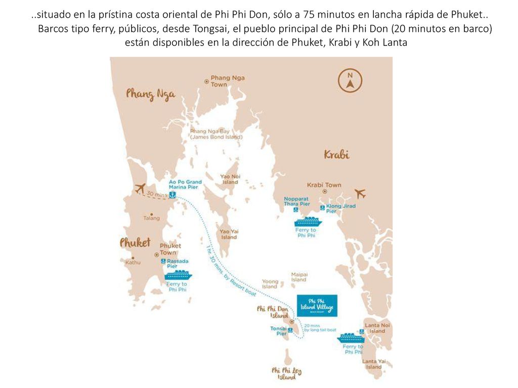 ..situado en la prístina costa oriental de Phi Phi Don, sólo a 75 minutos en lancha rápida de Phuket.. Barcos tipo ferry, públicos, desde Tongsai, el pueblo principal de Phi Phi Don (20 minutos en barco) están disponibles en la dirección de Phuket, Krabi y Koh Lanta