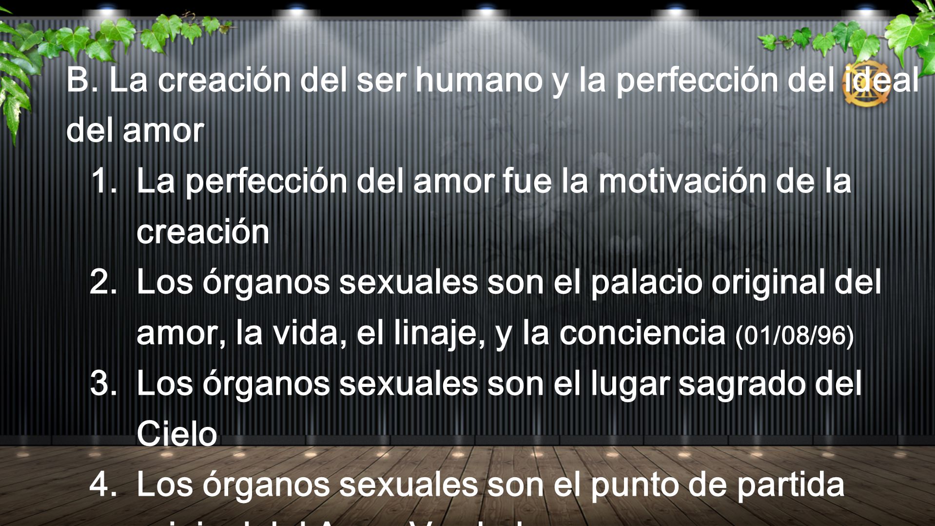 B. La creación del ser humano y la perfección del ideal del amor