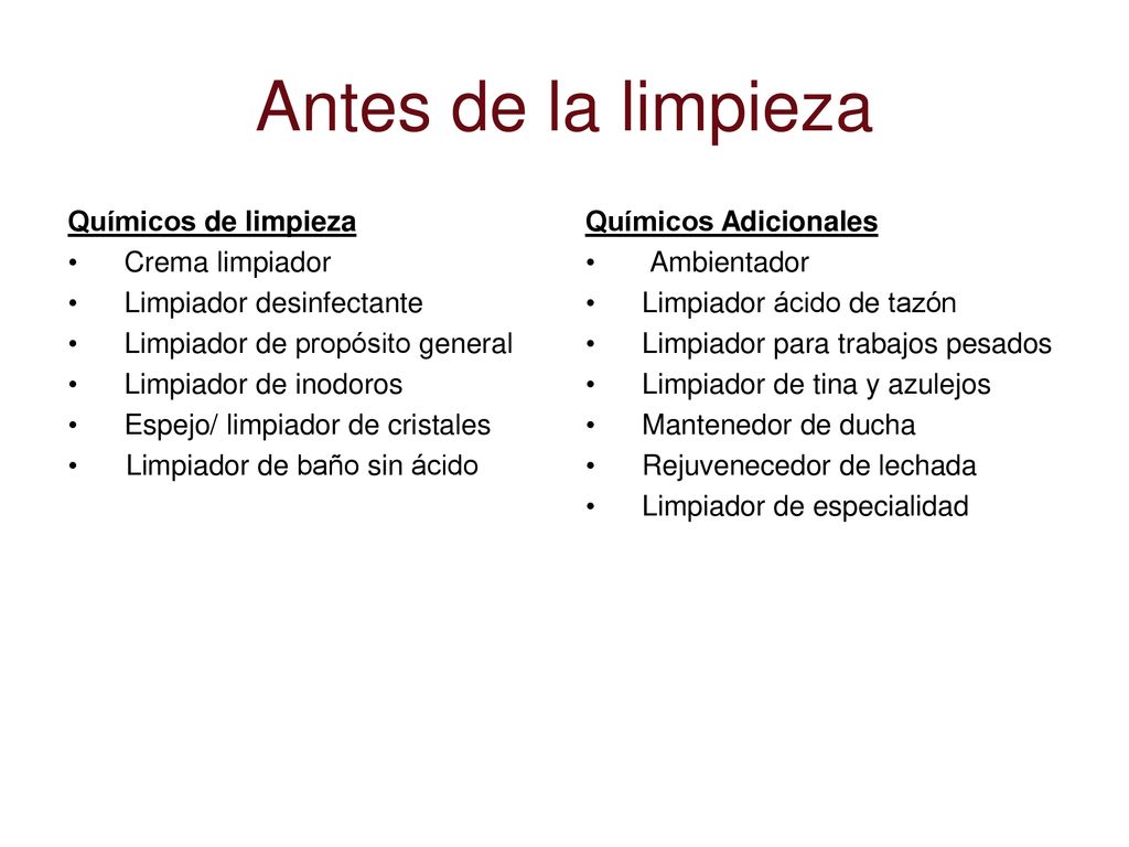 Antes de la limpieza Químicos de limpieza Crema limpiador