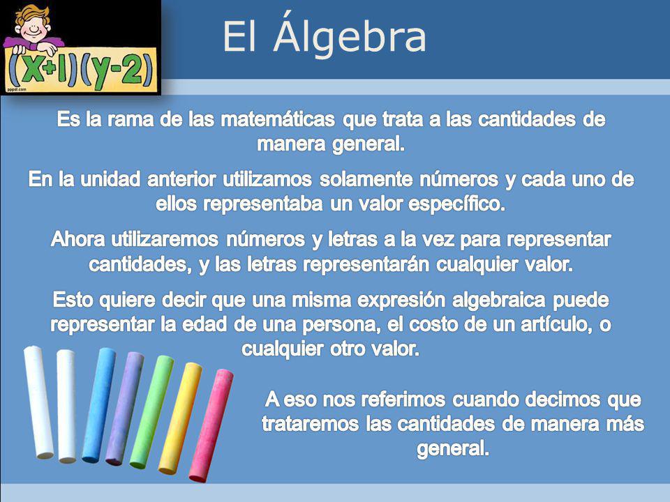 El Álgebra Es la rama de las matemáticas que trata a las cantidades de manera general.